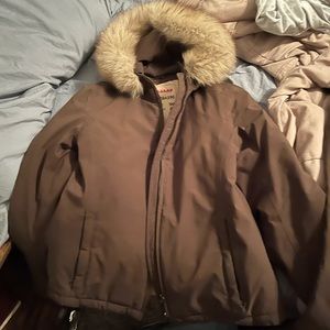 Brown. Prada jacket. With real fur does not have belt anymore. Great condition.